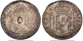 George III Counterstamped Bank 1/2 Dollar ND (1797-1799) VF30 NGC, Bank of England, KM-A622.1, S-3767. Host coin: Chile Charles III 4 Reales 1778/7 So...