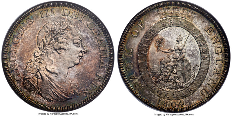 George III Bank Dollar of 5 Shillings 1804 MS65 NGC, Soho mint, KM-TN1, S-3768, ...