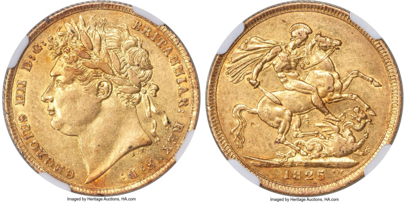 George IV gold "Laureate Head" Sovereign 1825 AU55 NGC, KM682, S-3800, Marsh-9 (...