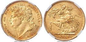 George IV gold "Laureate Head" Sovereign 1825 AU55 NGC, KM682, S-3800, Marsh-9 (R3). Laureate head. Year 1825 saw two versions of Sovereign issued, an...