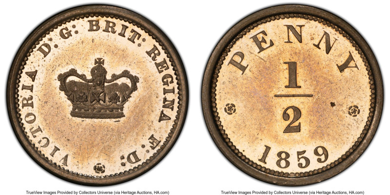 Victoria copper-nickel Proof Pattern 1/2 Penny 1859 PR63 PCGS, London mint, KM-U...