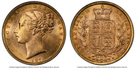 Victoria gold "Shield" Sovereign 1871 MS64+ PCGS, KM736.2, S-3853B. Die #29. The "plus" designation added to this near-Gem sovereign raises it to a qu...