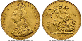 Victoria gold "Jubilee Head" Sovereign 1887 MS64 NGC, KM767, S-3866. A stunning inaugural use of Joseph Edgar Boehm's new Jubilee effigy, here dressed...