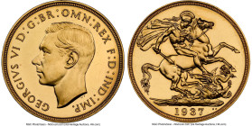 George VI gold Proof 2 Pounds 1937 PR62 Cameo NGC, KM860, S-4075. A flashy Proof admitting light wisps to obverse fields, showcasing an appreciably fr...