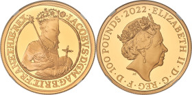 Elizabeth II gold Proof "King James I" 100 Pounds (1 oz) 2022 PR70 Ultra Cameo NGC, S-BMGA2. Mintage: 610. British Monarchs series. One of First 100 S...