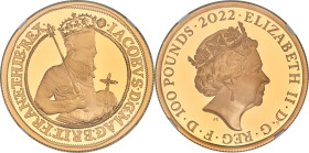 Elizabeth II gold Proof "King James I" 100 Pounds (1 oz) 2022 PR69 Ultra Cameo NGC, S-BMGA2. Mintage: 610. British Monarchs series. One of First 100 S...