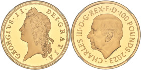 Charles III gold Proof "King George II" 100 Pounds (1 oz) 2023 PR70 Ultra Cameo NGC, Unl. Mintage: 261. British Monarchs series. One of First 100 Stru...