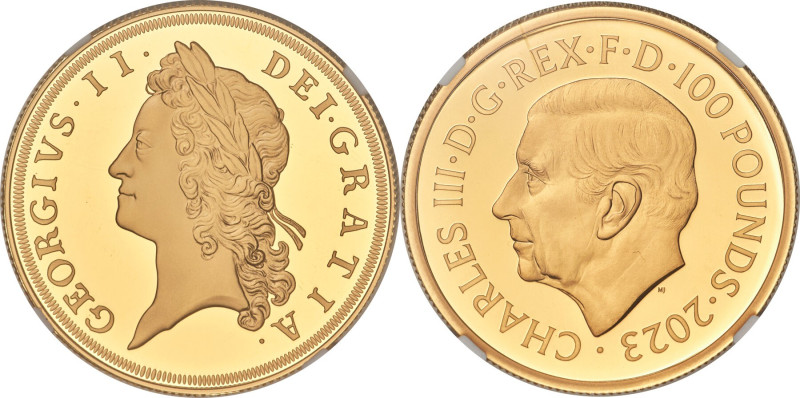 Charles III gold Proof "King George II" 100 Pounds (1 oz) 2023 PR70 Ultra Cameo ...