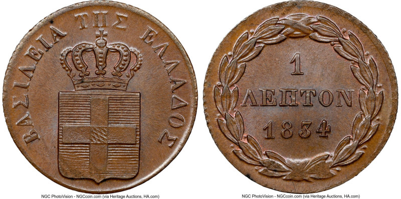 Othon Lepton 1834 MS66 Brown NGC, KM13. Of astounding quality, and clearly tucke...