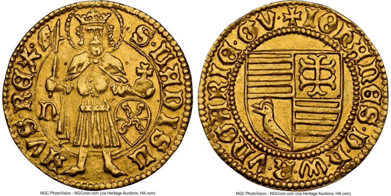 John Hunyadi (1446-1453) gold Goldgulden ND (1446-1447) MS61 NGC, Nagybanya mint...