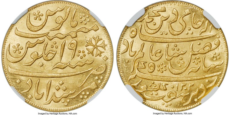 British India. Bengal Presidency gold Mohur AH 1202 Year 19 (1787/1788) MS64 NGC...