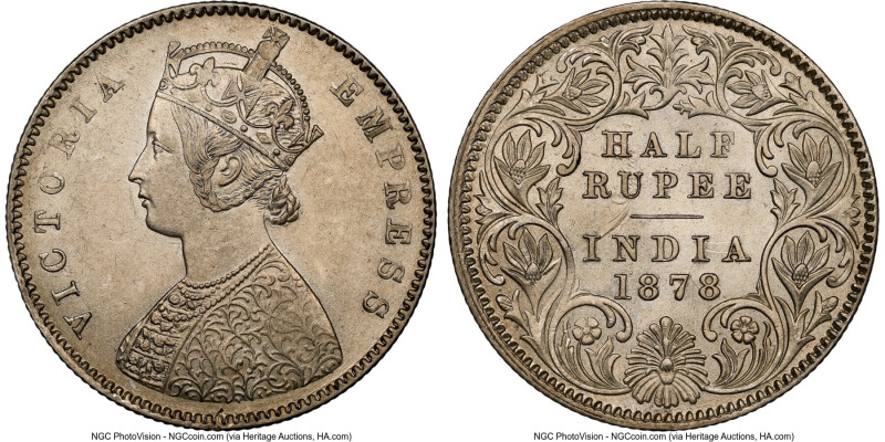British India. Victoria 1/2 Rupee 1878-(c) MS62 NGC, Calcutta mint, KM491. A dif...