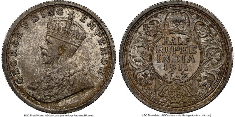 British India. George V 1/2 Rupee 1911-(c) AU58 NGC, Calcutta mint, KM521, S&W-8...