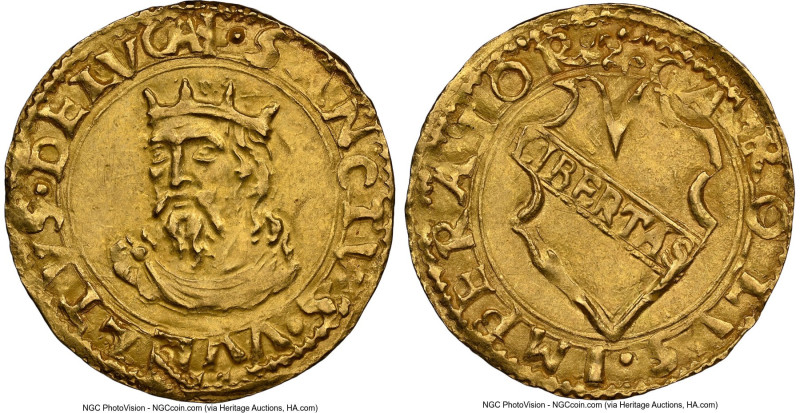 Lucca. Republic gold Scudo d'Oro ND (1501-1600) MS61 NGC, Fr-490. 3.40gm. A popu...