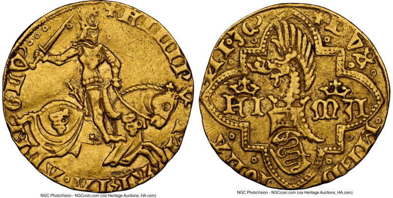 Milan. Filippo Maria Visconti gold Florin ND (1412-1447) AU55 NGC, Fr-681. 3.46g...