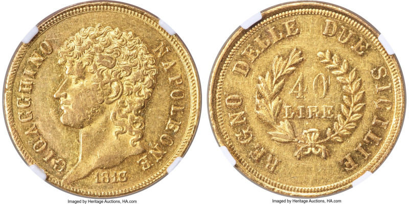 Naples & Sicily. Joachim Murat gold 40 Lire 1813 AU55 NGC, KM266, Fr-859. Certai...