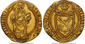 Papal States. Nicholas V Ducat ND (1447-1455) MS62 NGC, Rome mint, Fr-6, Berman-326. 3.52gm. • + • NICOLAVS • | • PP • QVINTVS •, Papal arms in quadri...