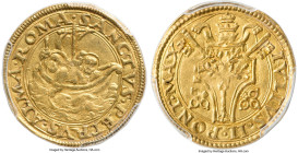 Papal States. Julius II gold Fiorino di Camera ND (1503-1513) AU55 PCGS, Rome mint, Berman 562, MIR 552/1, Fr-40. Figure of St. Peter in boat left, ca...