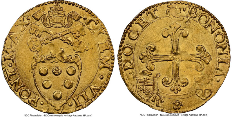 Papal States. Clement VII gold Scudo d'oro ND (1523-1534) MS63 NGC, Bologna mint...