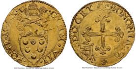 Papal States. Clement VII gold Scudo d'oro ND (1523-1534) MS63 NGC, Bologna mint, Fr-342, B-874. 3.36g. A quite pleasing and fairly scarce issue, with...