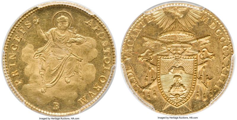 Papal States. Sede Vacante gold Doppia 1823-B MS64 PCGS, Bologna mint, KM1086, F...