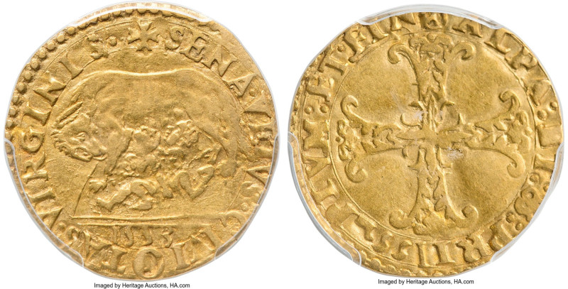 Siena. Republic gold Scudo D'Or 1553 XF40 PCGS, Montalcino mint. Fr-1161, MIR-55...