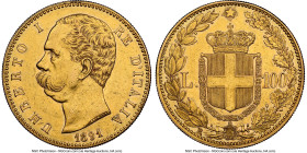 Umberto I gold 100 Lire 1891-R AU53 NGC, Rome mint, KM22, Fr-18. Mintage: 209. The first example we have offered of this scarce issue in a straight-gr...