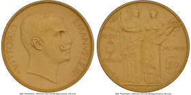Vittorio Emanuele III gilt-bronze Matte Proof Pattern 20 Lire 1903 PR67 Matte NGC, Milan mint (S. Johnson), cf. KM-PnA5 (there in gold), Pag-173 (R). ...