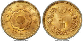 Taisho gold 20 Yen Year 5 (1916) MS65 PCGS, KM-Y40.2, JNDA 1-6. Commendable Gem example of this radiant sun issue, wrapped in a patina of deep bronzy-...