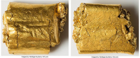 temp. Charles & Johanna "Golden Fleece Shipwreck" gold cut "Finger" Bar of 116.73gm ND (c. 1550), 31x25x15mm. 116.73gm. XRF scan: 21.5K. An expressive...