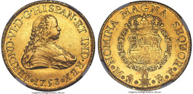 Ferdinand VI gold 8 Escudos 1753 Mo-MF AU58 NGC, Mexico City mint, KM151, Cal-788. An important Mexican type that is more than respectable when locate...