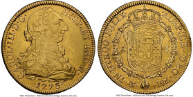 Charles III gold 8 Escudos 1773 Mo-FM XF45 NGC, Mexico City mint, KM156.2, Cal-1999. Inverted mintmark and assayer variety. Contentious subtype, admit...