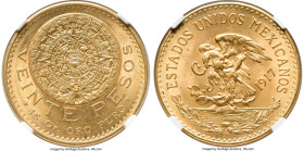 Estados Unidos gold 20 Pesos 1917 MS65 NGC, Mexico City mint, KM478. The first year of issue for this well-designed gold emission that features a fetc...