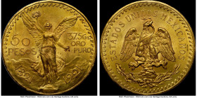 Estados Unidos gold 50 Pesos 1921 MS64 NGC, Mexico City mint, KM481. Centennial of Independence. Superior quality for this key date of the series with...
