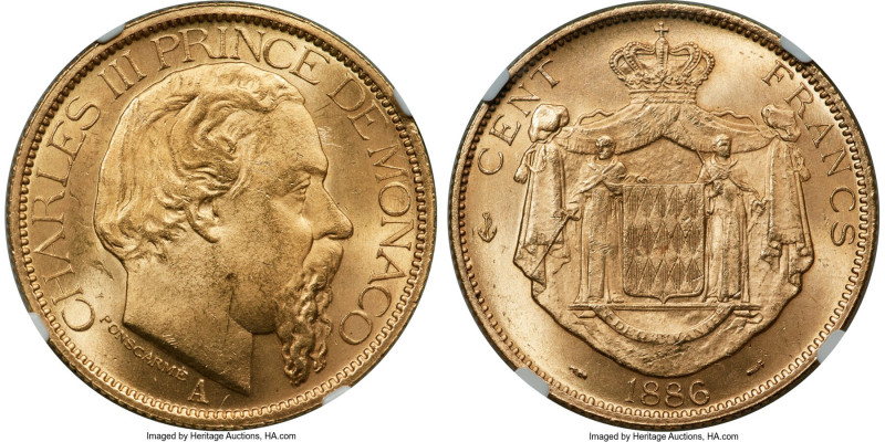 Charles III gold 100 Francs 1886-A MS64 NGC, Paris mint, KM99, Fr-11. Mintage: 1...