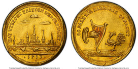 Utrecht. Provincial gold "Peace of Utrecht" Ducat 1713 AU58 PCGS, Pax-437, KPK-2310. 3.40gm. A satirical medallic Ducat issue by Christian Wermuth, mo...