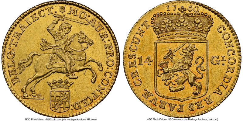 Utrecht. Provincial gold 14 Gulden (Gold Rider) 1760 MS61 NGC, KM104, Delm-970. ...