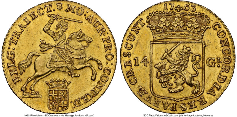 Utrecht. Provincial gold 14 Gulden (Gold Rider) 1763 MS63 NGC, KM104, Fr-288, De...