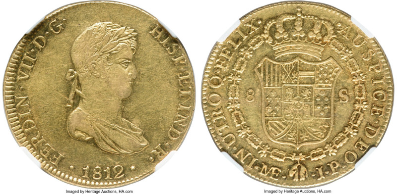 Ferdinand VII gold 8 Escudos 1812 LM-JP AU55 NGC, Lima mint, KM124. Short lived ...