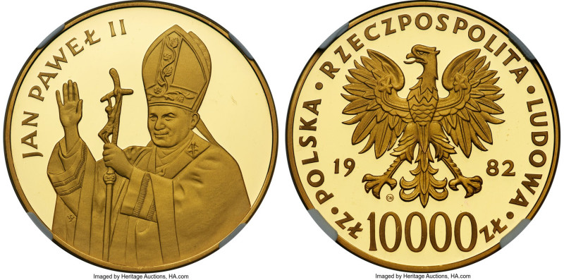 People's Republic gold Proof "Pope John Paul II Visit" 10000 Zlotych 1982-CHI PR...