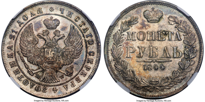 Nicholas I Rouble 1844-MW MS62 NGC, Warsaw mint, KM-C168.2, Bit-423. From the up...