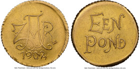 Republic gold "Veld" Pond 1902 AU53 NGC, Pilgrims Rest mint, KM11,Fr-4. Rare and immensely popular type struck under siege during the Boer War at Pilg...