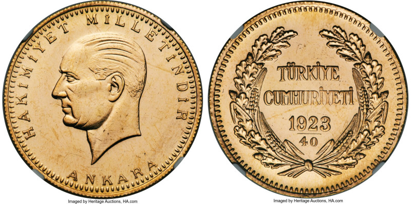 Republic gold 500 Kurush 1923 Year 40 (1963) MS63 NGC, KM859, Fr-89. Tied with j...