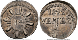 Caracas. Republic (Under Gran Colombia) 1/4 Real 1822 AU58 NGC, Caracas mint, KM-C31, Stohr-13. A quaint, two-year Caracas silver issue that is decide...
