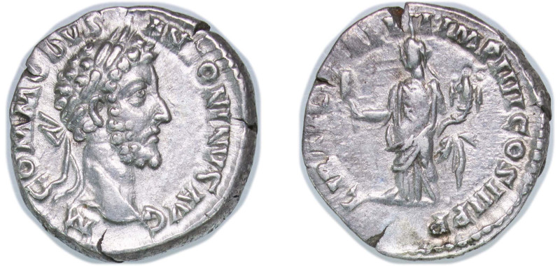 Rome Roman Empire 180 AR Denarius - Commodus (LIB AVG TR P V IMP IIII COS II P P...