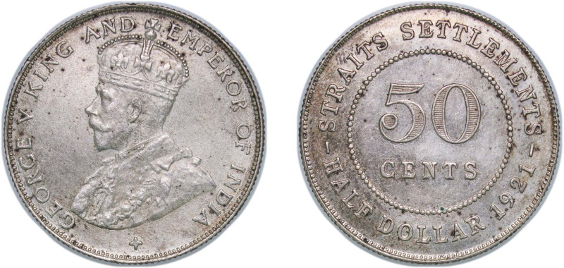 British Malaysia Straits Settlements British colony 1921 50 Cents - George V Sil...