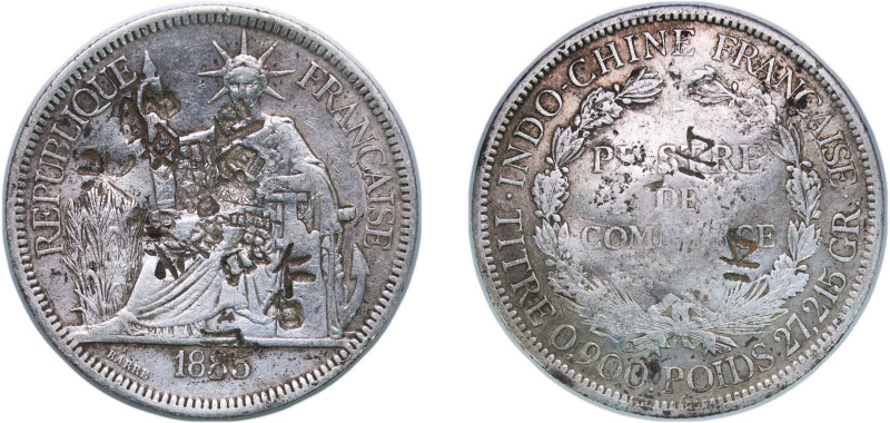 French Indochina French colony 1885 A 1 Piastre Silver (.900) Paris Mint (800000...