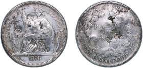 French Indochina French colony 1898 A 1 Piastre Silver (.900) Paris Mint (4304000) 26.81g XF Chopmarked KM 5a.1