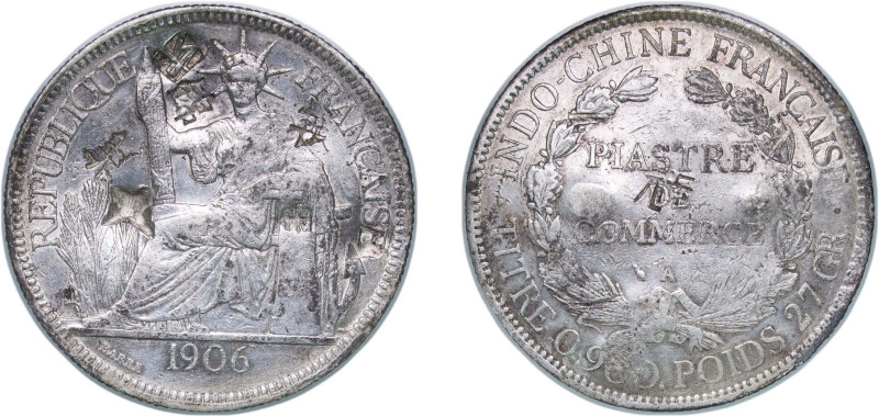 French Indochina French colony 1906 A 1 Piastre "茂,才,锦" Silver (.900) Paris Mint...