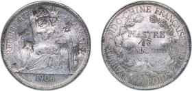 French Indochina French colony 1906 A 1 Piastre "茂,才,锦" Silver (.900) Paris Mint (10194000) 26.88g XF KM 5a.1